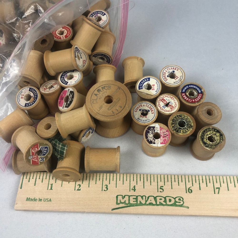 53 Vintage Wooden Thread Spools Lot J&P Coats Clark's Talon Craft Decor